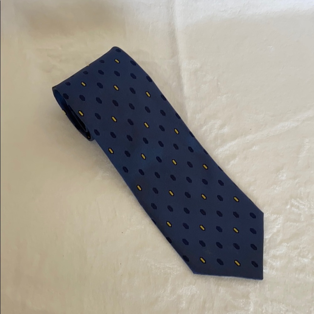 Auth YSL Men’s Blue/Yellow Silk Pattern Necktie